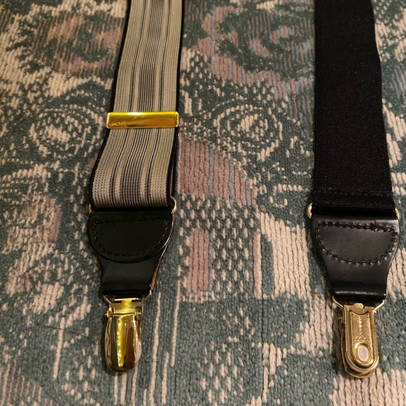 Men's Unbranded Suspenders One Size Grey Leather Made in Canada German Gold Tone - Picture 3 of 9